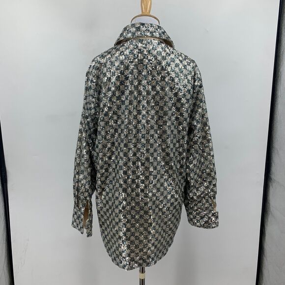 Steve Madden Jacket Womens XS Extra Large Andee Checkered Sequined Shacket - Picture 7 of 16
